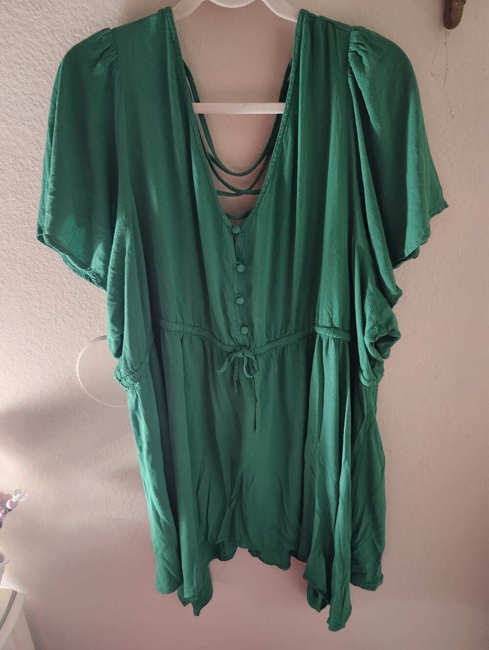 torrid Emerald Green V-Neck Button Front Tunic with Tie Waist